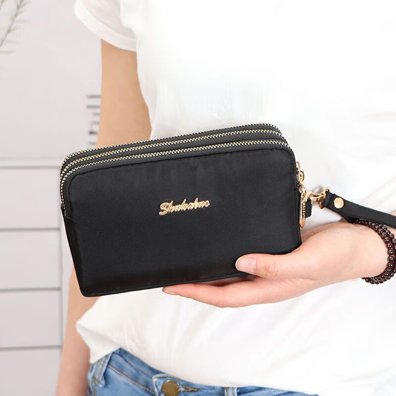 QUEENJOY large capacity three-in-one bag mobile phone bag mom clutch bag portable wrist bag with long wallet coin purse purple