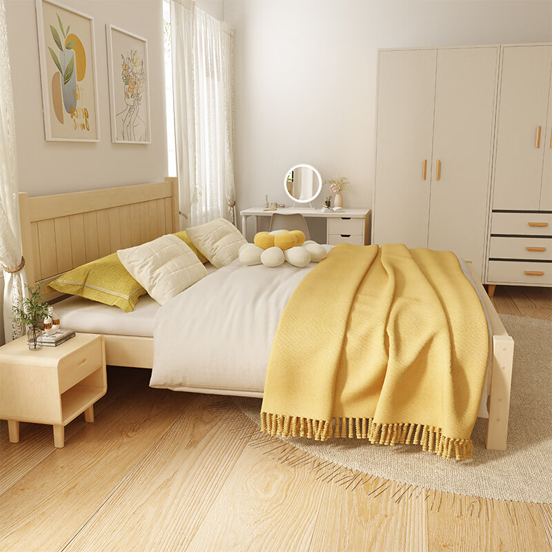 Zero tree solid wood bed master bedroom double bed bedroom furniture single bed rental room bed including installation 1.5m*2m GS-04