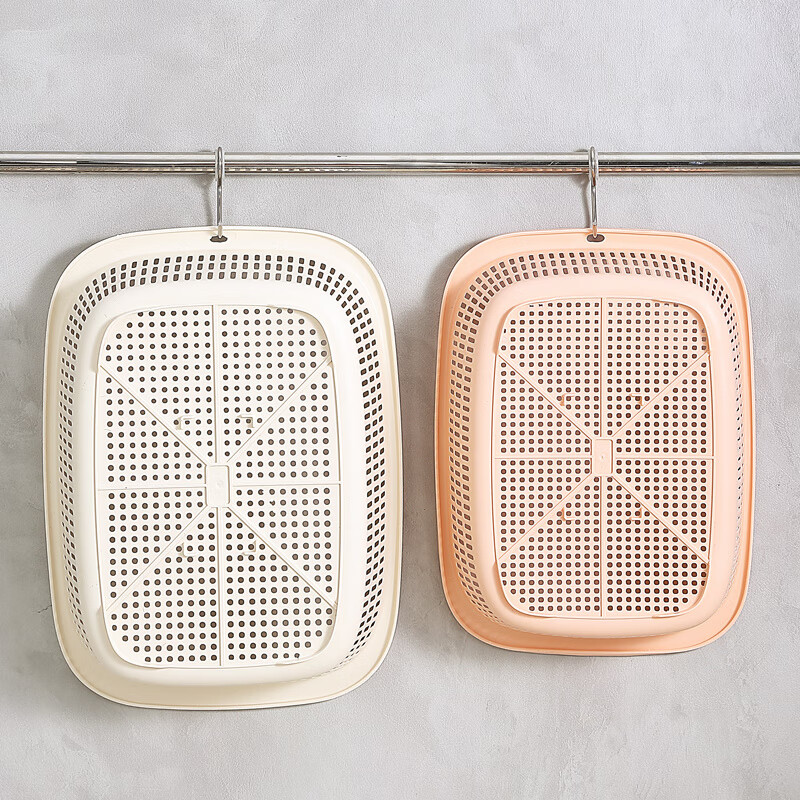 Burden home use new rectangular hollow drain basket fruit basket plastic vegetable washing basket kitchen thickened Nordic green thickened with hanging holes extra large 39.5*28*10cm