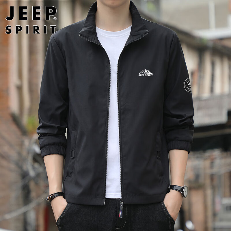 JEEP SPIRIT Jeep Jacket Men's Trendy Autumn and Winter Jacket Men's Stand Collar Slim Clothes Black XL