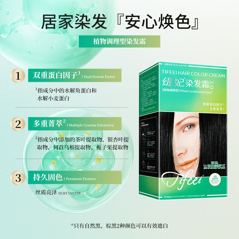 Zhang Hua (SAVOL) Silk Tiffany Hair Dye Cream Natural Black (Easy Hair Dye Covering Whitening Cream)