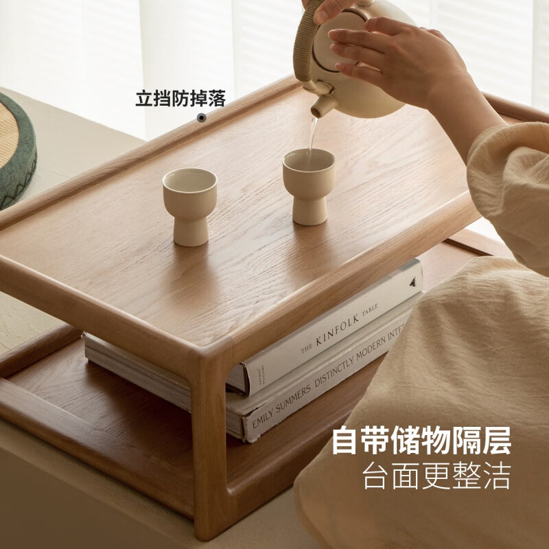Genji Wood Language Solid Wood Small Table Small Coffee Table Simple Balcony Kang Table Low Table Bedroom Tatami Kang Table Bay Window Table (Oak Walnut Color) 0.65 Meter Kang Table