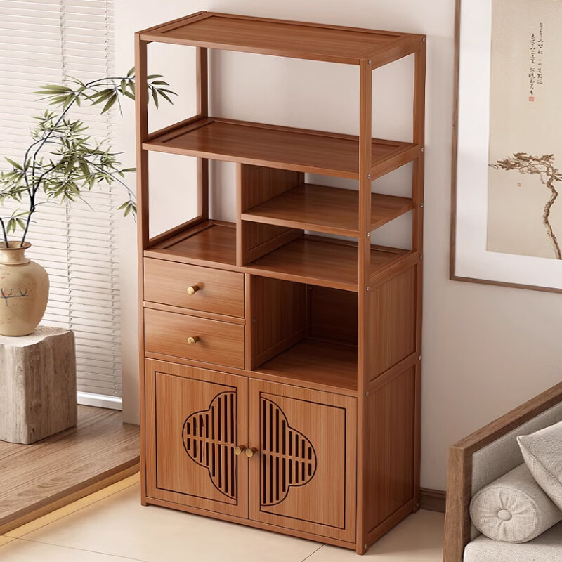 Chunsha Bogu rack solid wood Chinese tea cabinet storage rack tea set tea rack tea table desktop tea display rack small Duobao Pavilion 35 long five-layer single door double drawer multiple storage no specifications