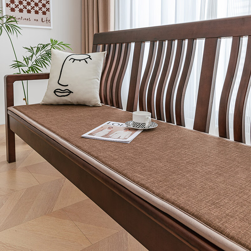 Lujie solid wood sofa cushion old-fashioned sofa cushion wooden sofa bench cushion bay window cushion wooden sofa cushion cotton and linen-coffee color 55cm*55cm single seat (thickness 2.5cm)
