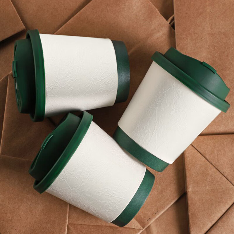 Forty thousand kilometers (40000KM) coffee cup paper cup with lid water cup household commercial packaging cup hot drink paper cup thickened double layer retro green 330ml + butterfly green lid - 50 sets