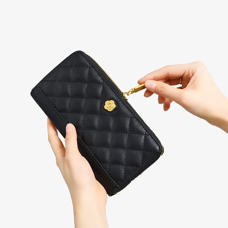 CHALL KITTY light luxury cowhide wallet women's long multi-card slot coin card clutch birthday gift large capacity for girlfriend and wife black - fashionable and versatile commuting brand