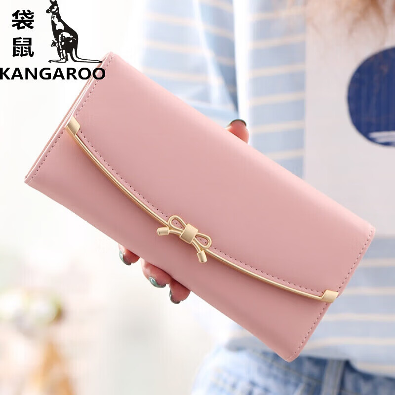 Kangaroo (KANGAROO) 2024 New Women's Wallet Women's Long Buckle Wallet Banknote Clip Multifunctional Cute Clutch Bag Women's Pink