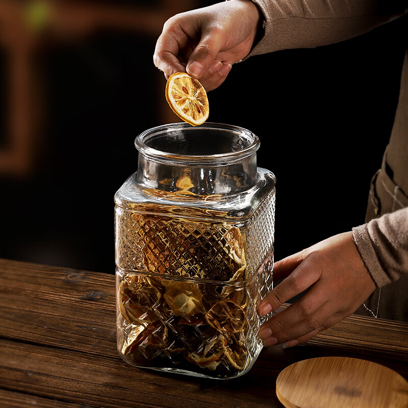 Lecali glass sealed jar storage jar large capacity glass bottle tangerine peel storage special jar pickle jar wine container square glass jar 1800ml large capacity