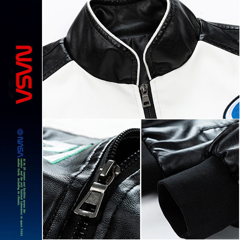 NASALIKE official fashion brand American retro motorcycle leather jacket men's autumn and winter baseball uniform pilot jacket high street men's jacket black XL (recommended 125-145 pounds)
