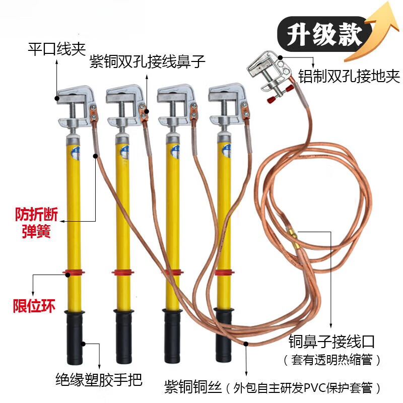 0.4KV low-voltage grounding wire, yellow-green portable short-circuit grounding wire, power distribution room busbar grounding rod, package detection, regular model, set two, 16 square meters 1*4+5m