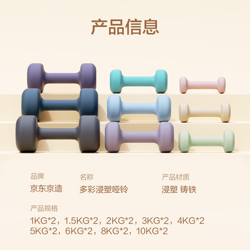 Made in Tokyo, colored plastic-impregnated dumbbells, small dumbbells for men, women, and children, pure iron fitness equipment, 2KG, two packs