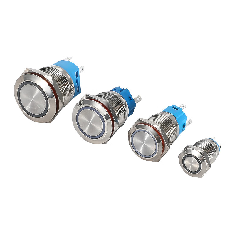 Suowei 12 16 19 22MM metal button switch with light, self-resetting, self-locking, waterproof round switch button with engraving and wire plug-in, can add terminals, ring light - red 12V-24V self-locking with wire (opening 22MM)