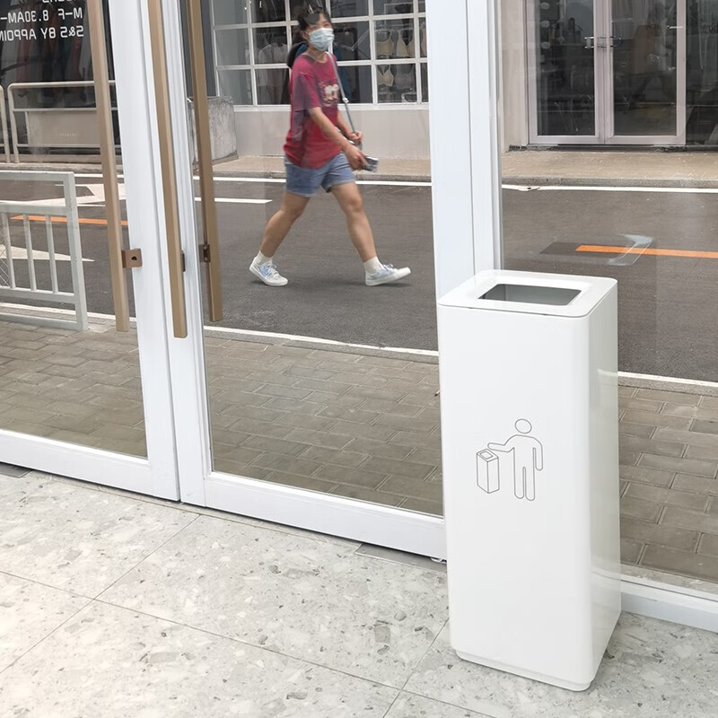 GNF square lidless trash can indoor soft metal large outdoor hotel lobby hospital shopping mall milk tea shop white
