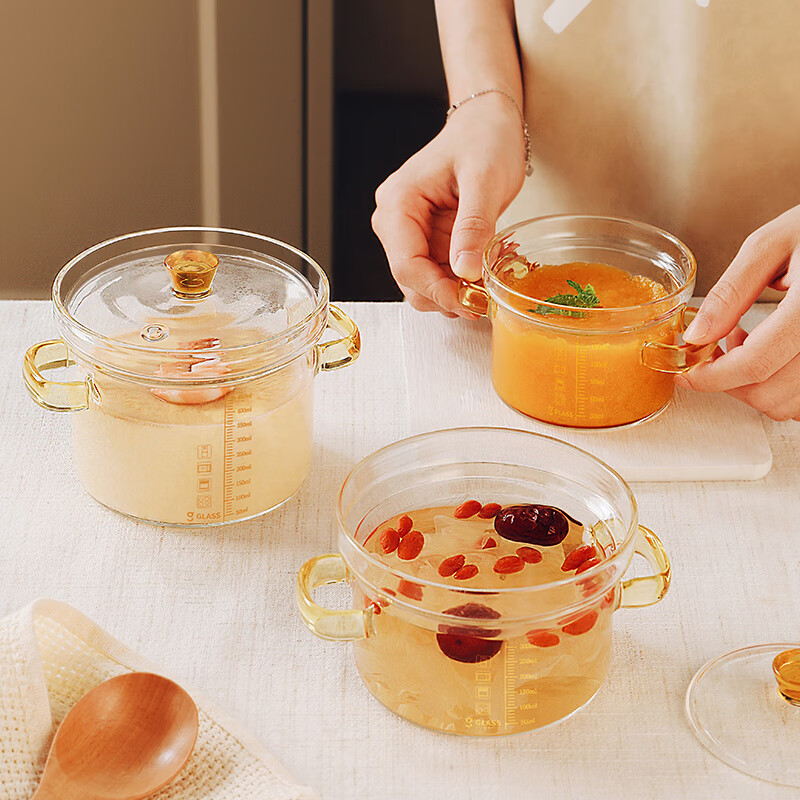 Genasi glass steamed egg bowl baby steamed egg custard double-ear water-proof stew pot with lid glass bowl bird's nest dessert bowl with scale