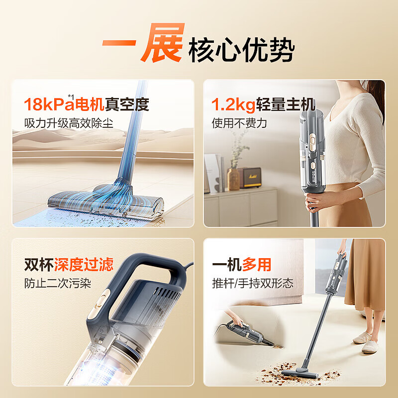 SUPOR Vacuum Cleaner Home Wired Handheld Push Rod Carpet Dual-Purpose High Suction High Power Slim Body Pet Home Suitable C3 Holiday Gift