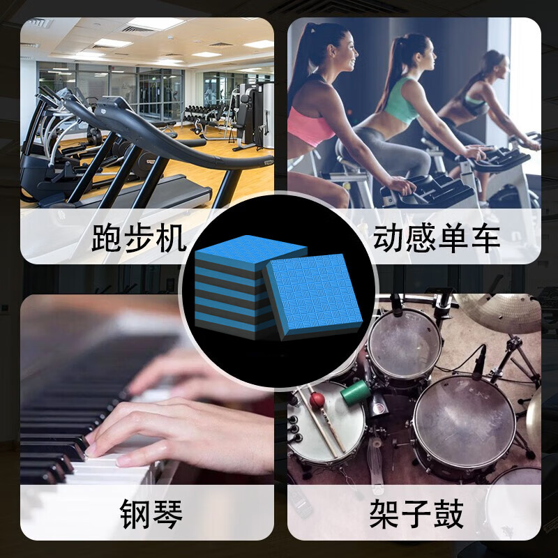 Liao Ronghui treadmill shock-absorbing pad soundproof floor mat household thickened cushioning shock-proof pad elliptical exercise bike anti-slip mat 8 pieces black and gray 15*15cm thickness 4 cm