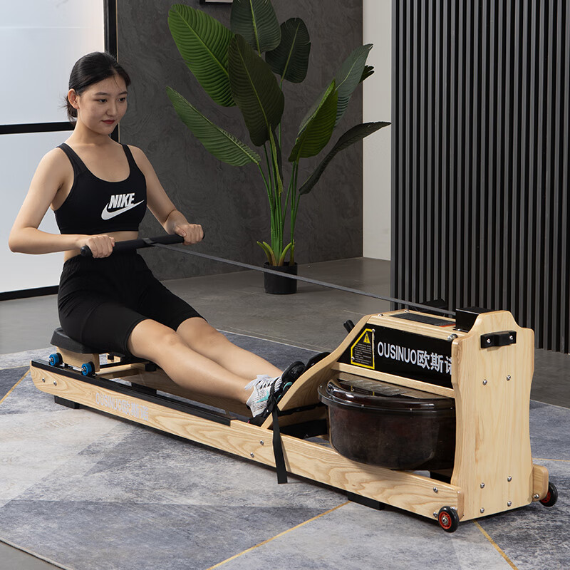 He Jiagong Intelligent Hydromagnetic Dual-Resistance Rowing Machine Home Gym Silent Folding Exercise Aerobic Equipment Rowing Machine Wood Color