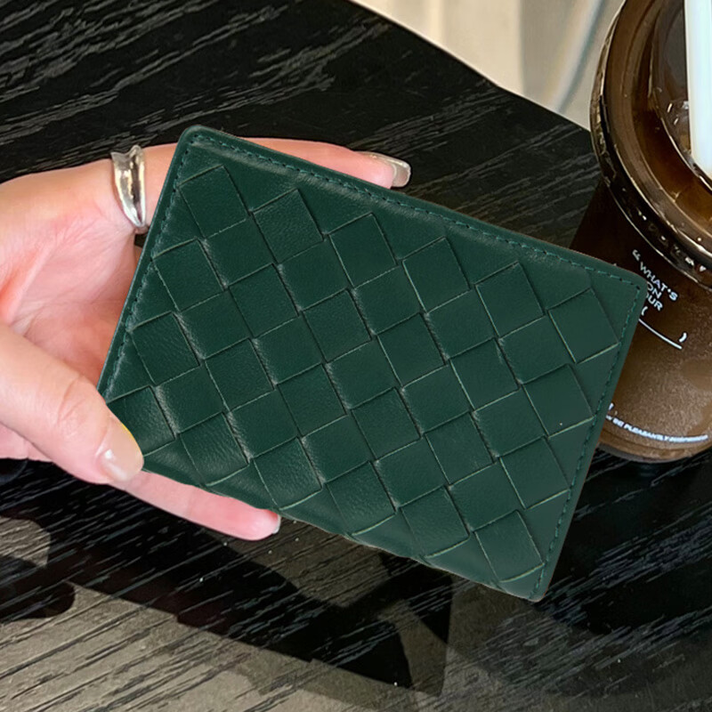 VUNIQSON brand wallet women's genuine leather hand-woven sheepskin bag driver's ID bag versatile short coin purse high-end black-made of sheepskin (hand-woven)