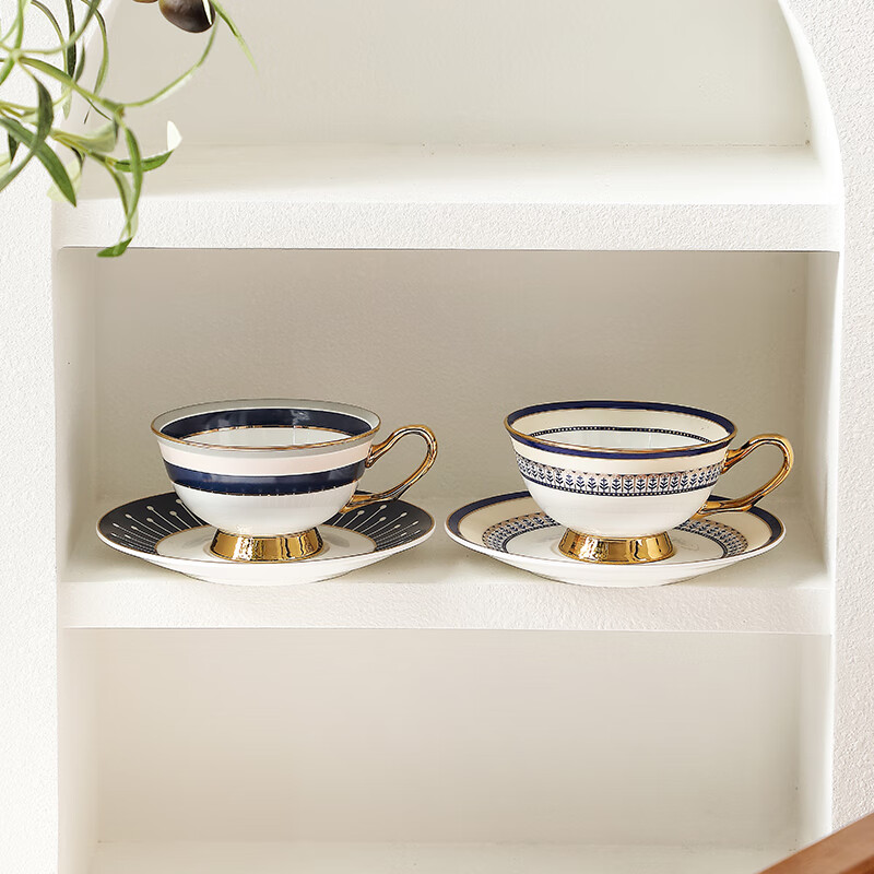 WOOCH Ouya Blue Couple Cup and Saucer Gift Box, High-End Exquisite Coffee Cup for Best Friend to Move into a New Home, Wedding Souvenir Ouya Blue Series Cup and Saucer Matching Cup + Platinum Gift Box