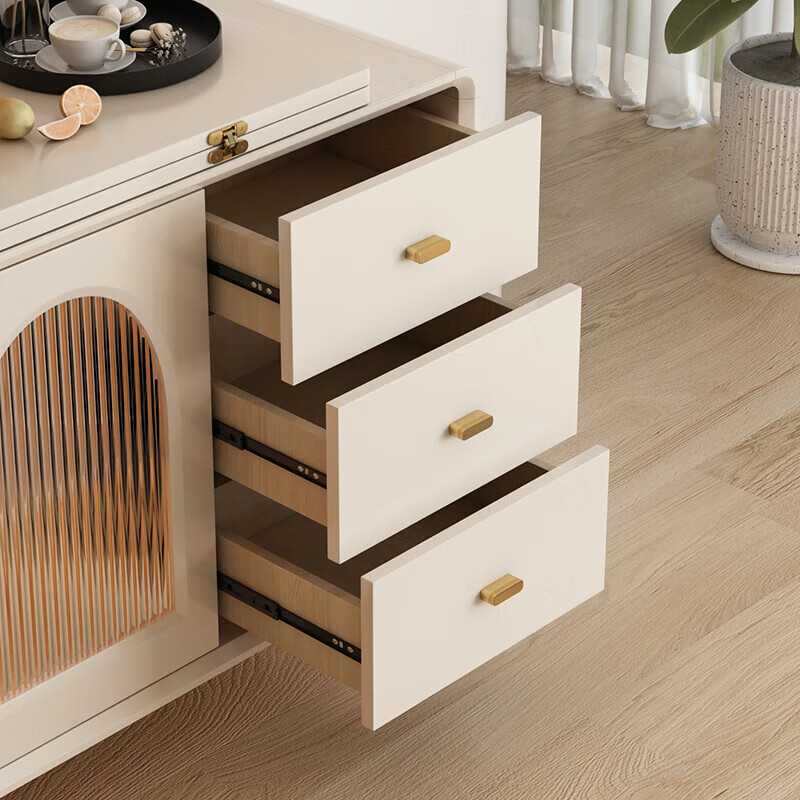 Rayle folding dining table sideboard cream style white retractable restaurant storage cabinet small apartment integrated storage home dining table MZY dining table cabinet-140 retractable 140*40*73