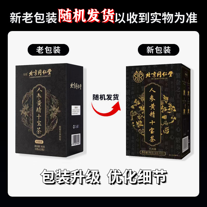 Beijing Tong Ren Tang Ginseng Polygonatum Ten Treasures Tea Men's Nourishing and Healthy Eucommia Male Flower Kudzu Root Wolfberry Mulberry Maca Raspberry One Box of Real Ingredients - 12 Bags