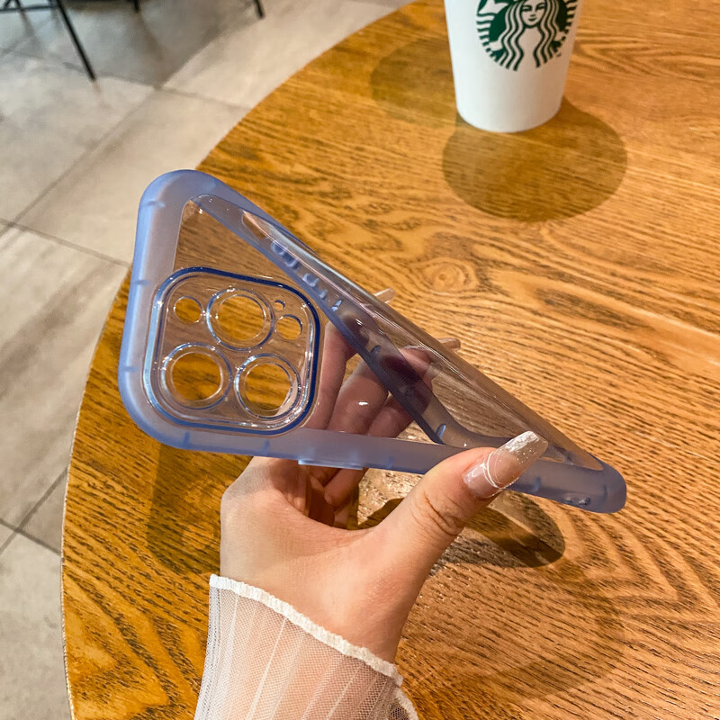 Suitable for thickened airbag anti-fall Apple mobile phone case, transparent new iPhone style, simple silicone soft protective cover, orphan-shaped frosted anti-slip frame, all-inclusive lens for boys and girls, transparent blue, thickened curved airbag anti-fall soft shell, iPhone15promax