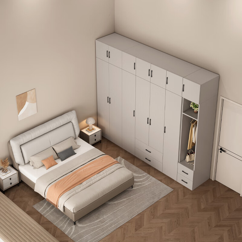 Huixun Jingdong's own brand, installation included, solid wood wardrobe bedroom, simple modern home double-door large wardrobe, 200*200*60 main cabinet, thickened back panel