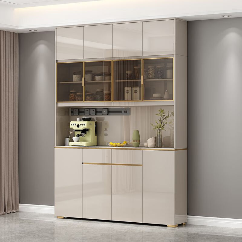 Ge Yuansu 2025 new home light luxury sideboard integrated wall high cabinet dining table wine cabinet restaurant storage cabinet kitchen cabinet champagne color low + high + top length 220 + electric rail free shipping and door-to-door installation by professional masters