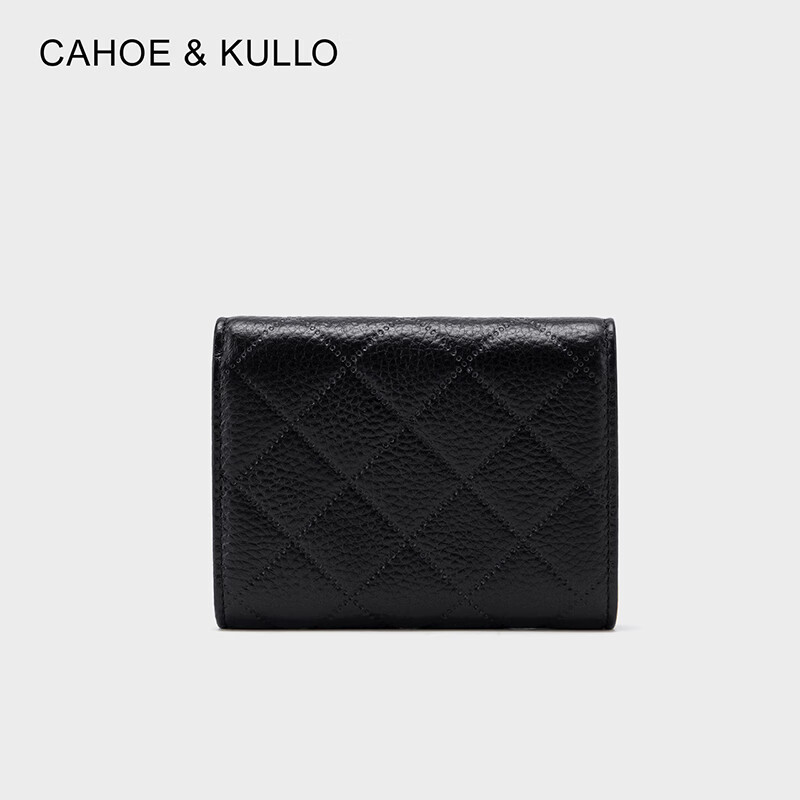 CAHOE KULLO cowhide wallet women's short 2025 new women's card holder clutch bag women's multi-functional coin purse small wallet rhombus black-ck women's bag Valentine's Day birthday gift for girlfriend or wife Practical and heartfelt high-end gift for best friend in autumn and winter