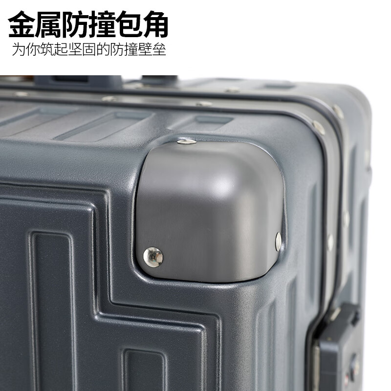 Lee Gaoyan aluminum frame multifunctional trolley suitcase leather handle suitcase large capacity password suitcase gun gray 20 inches