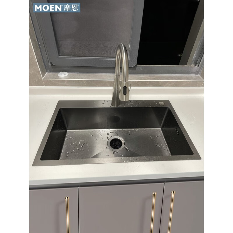 Moen 75513 sink single-slot nano oil-resistant gun ash Taichung under-counter sink 75613DB 75813EB Nano sink renderings real shot