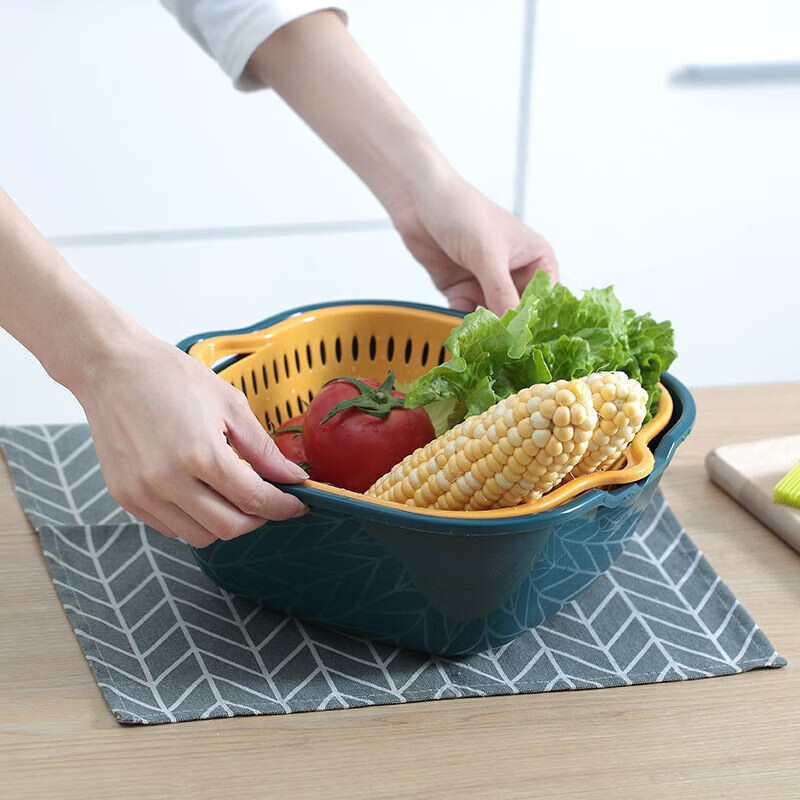 Kitchen sink drain basket eight-piece set kitchen multi-functional vegetable basket double-layer drain basin large + medium + small 6-piece set in random colors