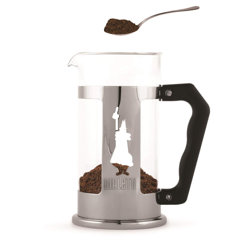 Bialetti French press pot, stainless steel glass, 8-cup capacity, manual brewing, home office coffee pot
