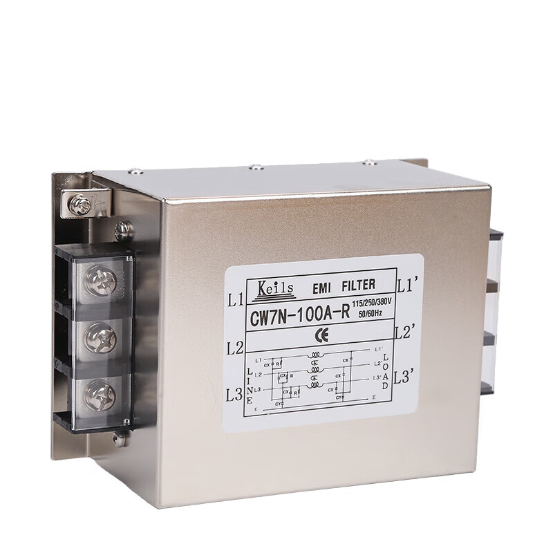 KEILS power filter three-phase 380V anti-interference 60A150A120A100A terminal block 200A high current CW7N-50A-R (three-phase three-wire) input type