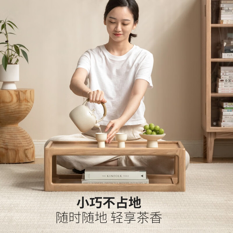 Genji Wood Language Solid Wood Small Table Small Coffee Table Simple Balcony Kang Table Low Table Bedroom Tatami Kang Table Bay Window Table (Oak Walnut Color) 0.65 Meter Kang Table