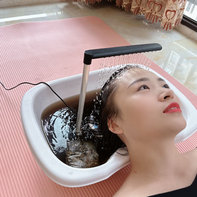 Confinement flat type water circulation heating head therapy device household bubble head basin shampoo bubble head artifact Chinese medicine rinse hair USB large flow water pump + right angle tube + filter cotton + bubble head basin