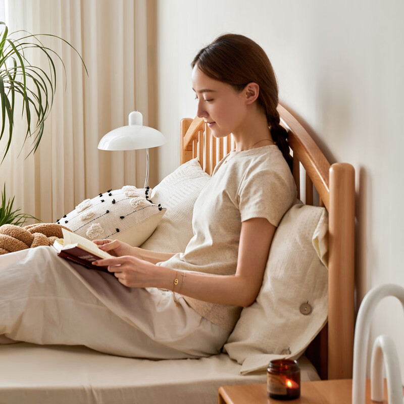 Genji Wood Language Solid Wood Bed Master Bedroom Harp Bed Modern Simple Cream Style Double Bed Beech Solid Wood Bed 1.8m*2m