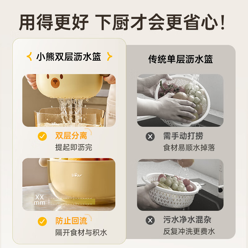 Bear vegetable washing basket, drain basket, double layer detachable drain basket, fruit washing basket, thickened vegetable basin CX-JE013