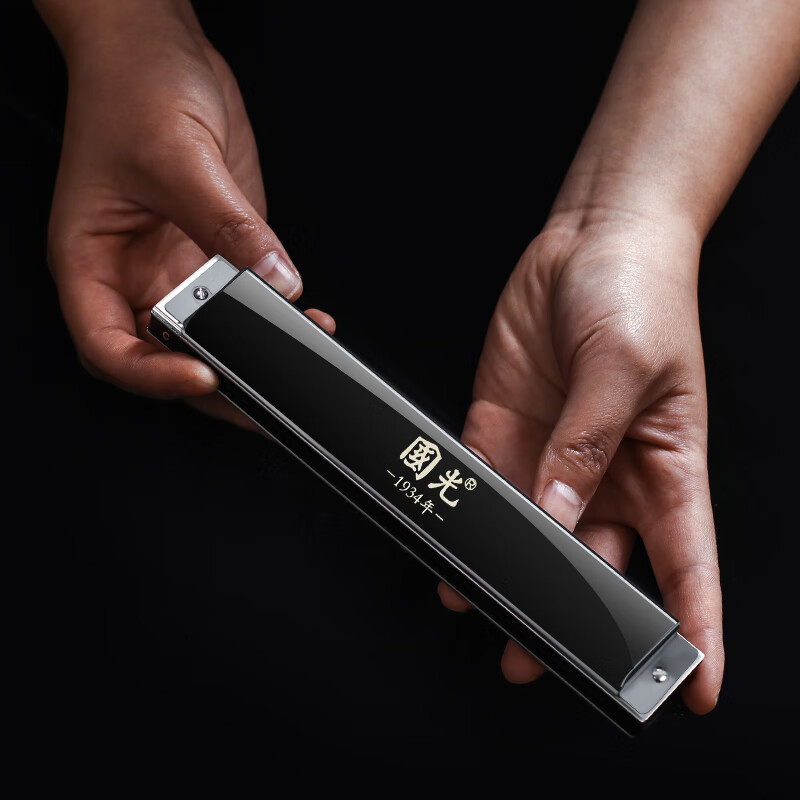 Guoguang harmonica professional performance level accented German imported gongs polyphonic C key for beginners entry-level adult self-study 24-hole C key polyphonic black + full set of gifts