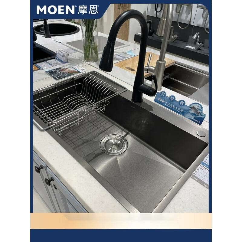 Moen 75513 sink single-slot nano oil-resistant gun ash Taichung under-counter sink 75613DB 75813EB Nano sink renderings real shot