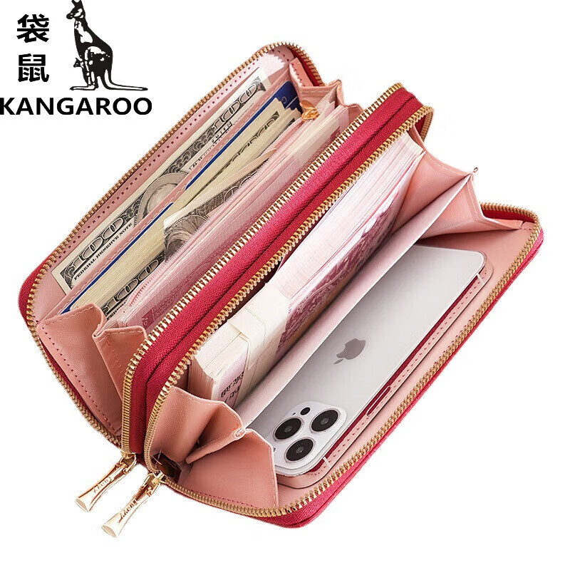 Kangaroo (KANGAROO) women's wallet clutch bag women's long simple mobile phone bag multi-functional large capacity fashion wallet wallet pink