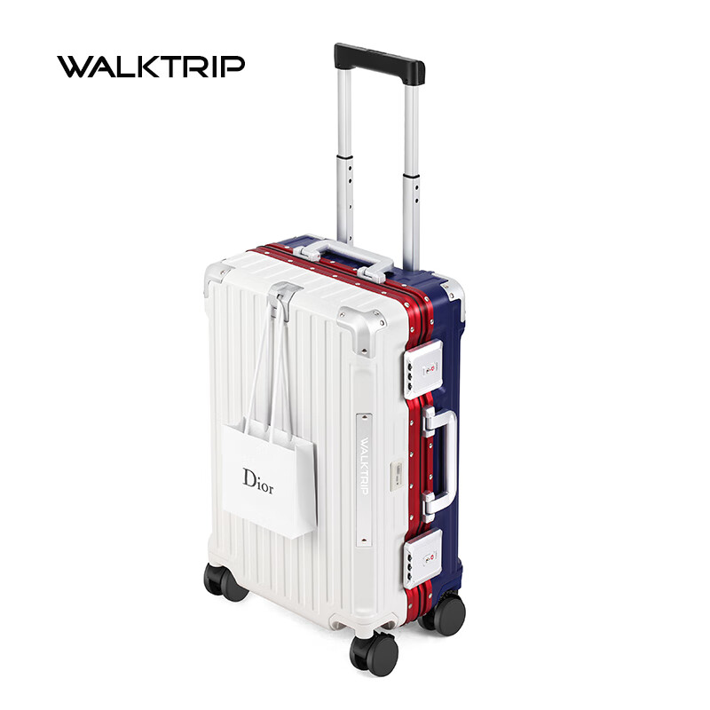Travel new aluminum frame suitcase 20 inches portable boarding case for women short-distance travel box business password box trolley case for men white with blue 20 inches (boarding box + 50-50 open + multi-function)