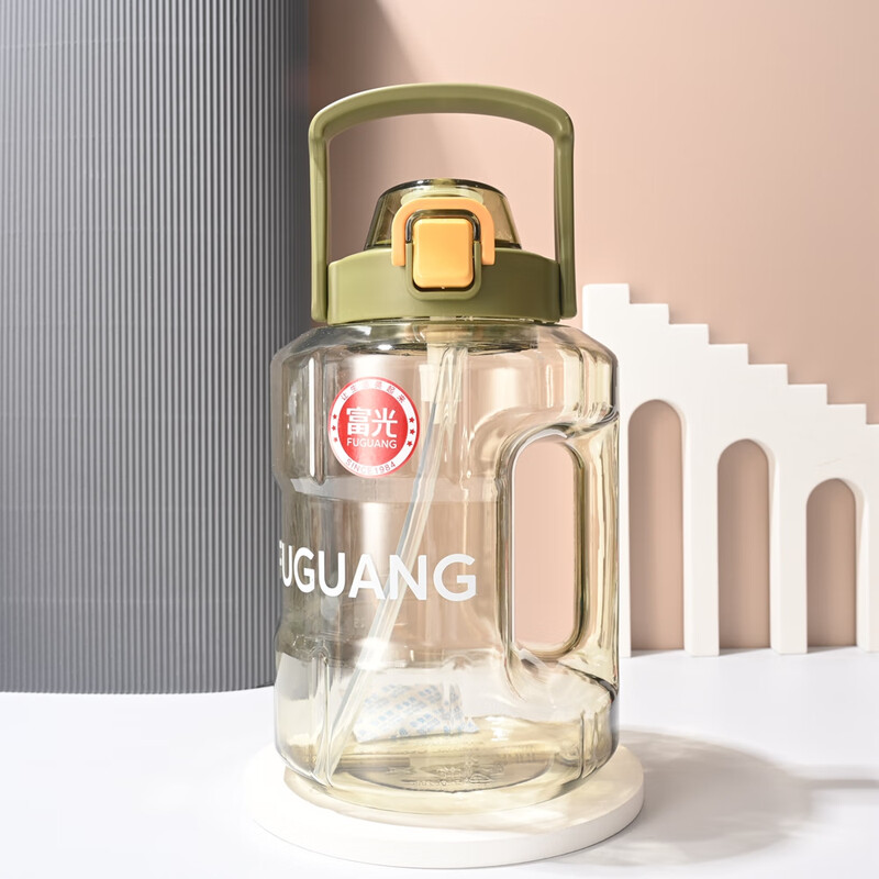 Fuguang Large Capacity Water Cup Sports Fitness Kettle High Temperature Resistant Ton Bucket Internet Celebrity Dayton Bucket Portable Space Cup Green (With Straw) 1100ml