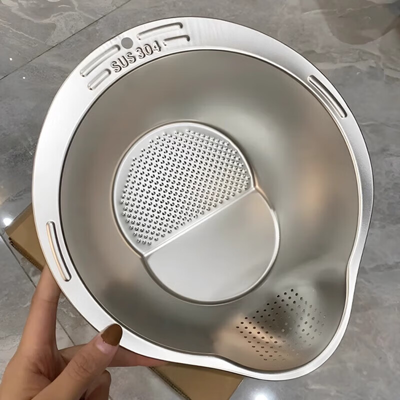 Stainless steel drain basket, multi-functional rice washing artifact, rice washing sieve, fruit plate, special kitchen sink, drain basin + grating plate set