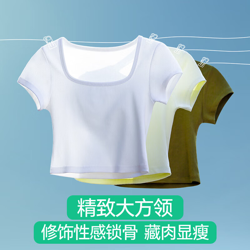 Jianyun modal cotton short-sleeved t-shirt women's thin square collar crop top short inner layering shirt base layer four seasons