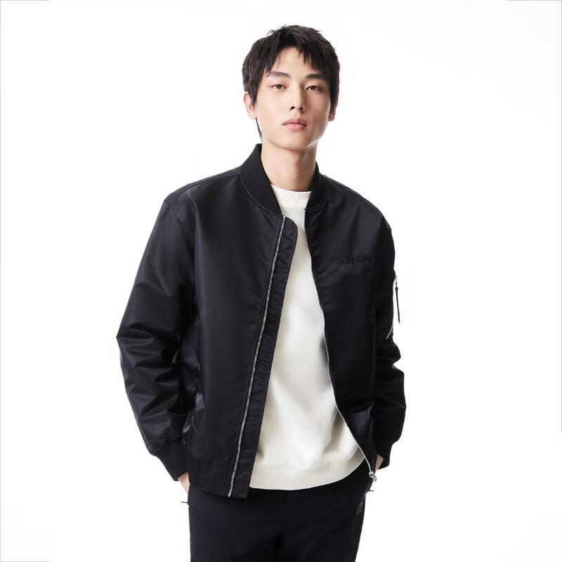 JACK&JONES 25-year men's autumn coat men's baseball collar loose casual heavy embroidered jacket bomber jacket black E41-1 M (175)