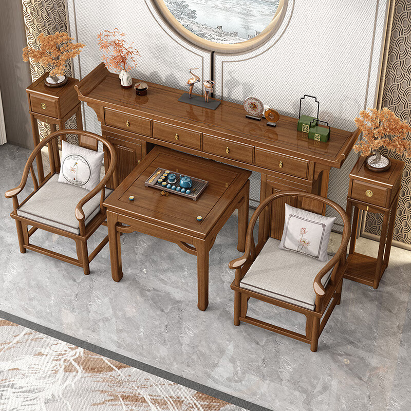 Small wooden nest, altar table, altar table, entrance table, Zen-like nave, six-piece set, new Chinese style purple sandalwood solid wood end view table, altar table/offering table/ altar (horseshoe leg design) assembly