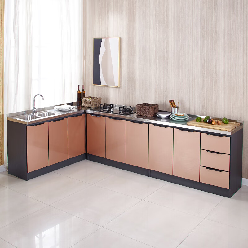Renjuyi space aluminum cabinet simple all-steel kitchen kitchen cabinet household stove integrated rental cupboard assembly integrated cabinet 1.6 meters flat