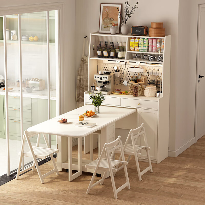 Isabel slate dining table and sideboard integrated wall cabinet modern minimalist living room storage cabinet household folding dining table cabinet 1.2m high cabinet white + 1.4m folding table