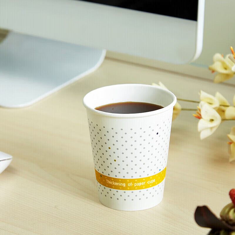 Baicaoyuan Paper Cup Disposable Cup 250ml Thickened 100 Pack 9oz Top Grade Office Coffee Cup